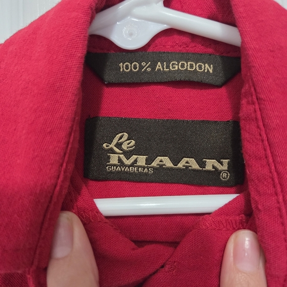 Le Maan Guayaberas Boys Red Embroidery 100% Cotton Button Up Sz 6 Summer Spring - Picture 5 of 6